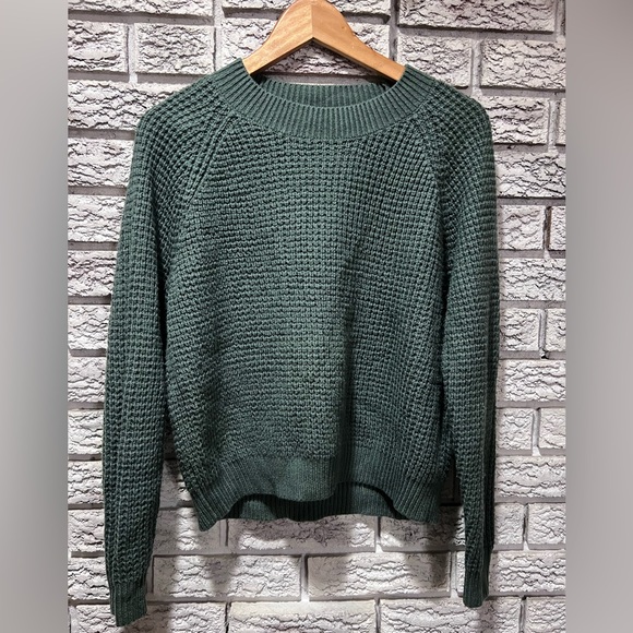 twik Sweaters - Twik Olive Green Waffle-Knit Crewneck Sweater